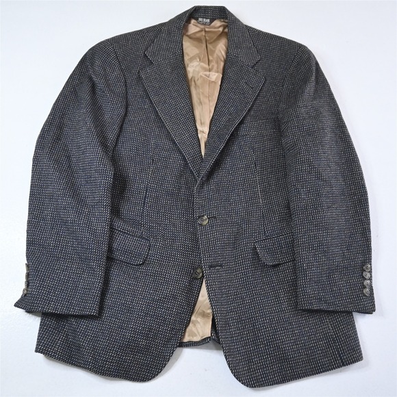 Vtg USA Made Bill Blass 38S Brown Blue Nailshead Wool Tweed Blazer Sport Coat